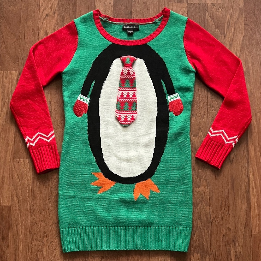 Festive Penguin Mini Dress - Red and Green
